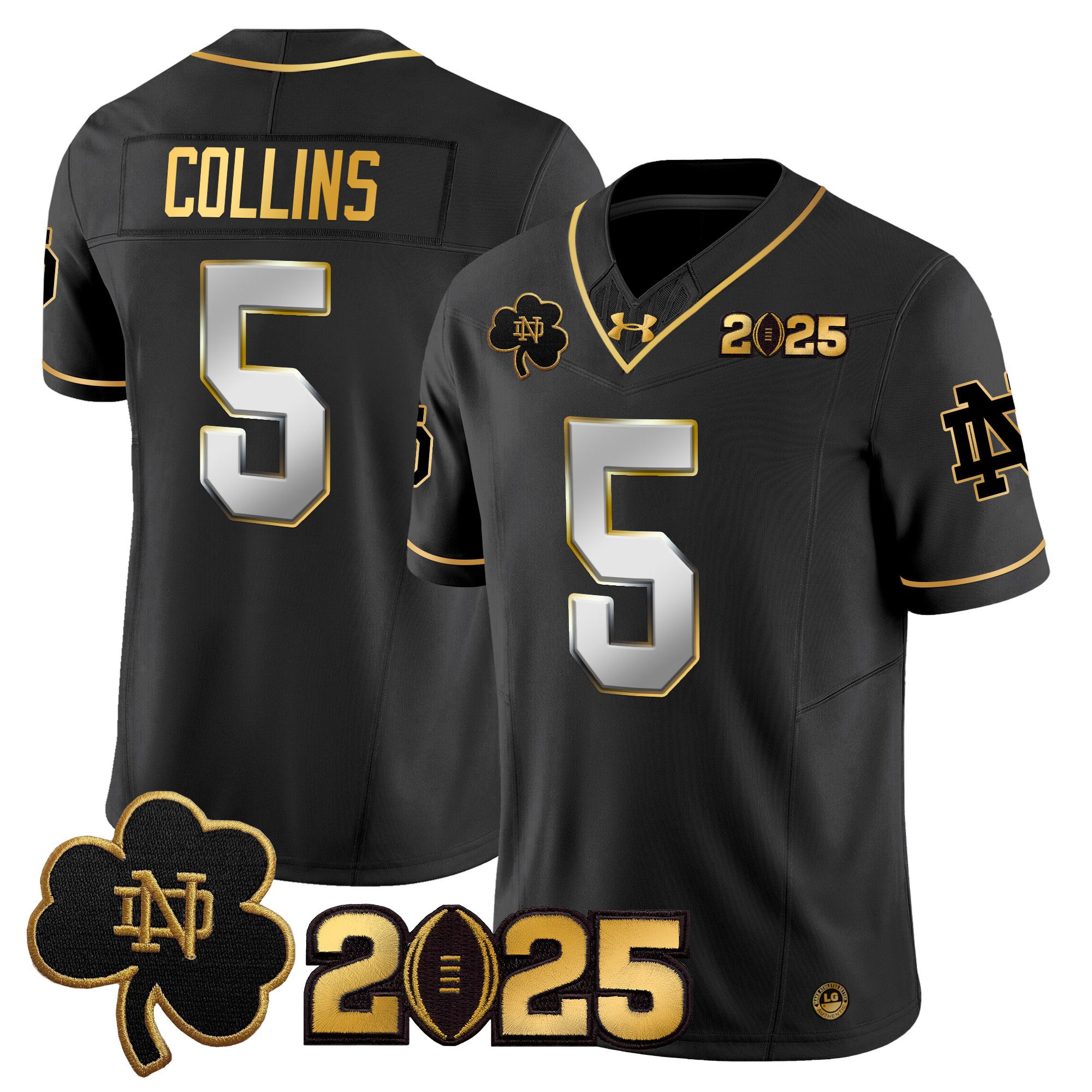 Men Notre Dame Fighting Irish #5 Collins Black 2025 CFP Final Patch Gold Vapor Limited NCAA Jersey style 2->ncaa teams->NCAA Jersey